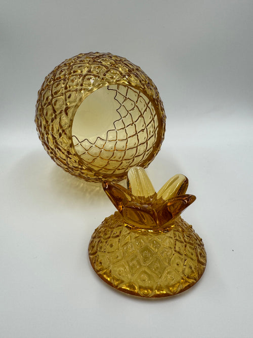 Viking Art Glass Vintage Amber Pineapple Candy Dish